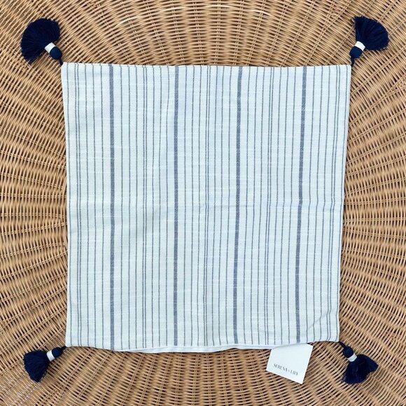 NEW Serena & Lily Surf Stripe Outdoor Pillow Cover (20” SQ)-Navy Blue - Picture 1 of 2